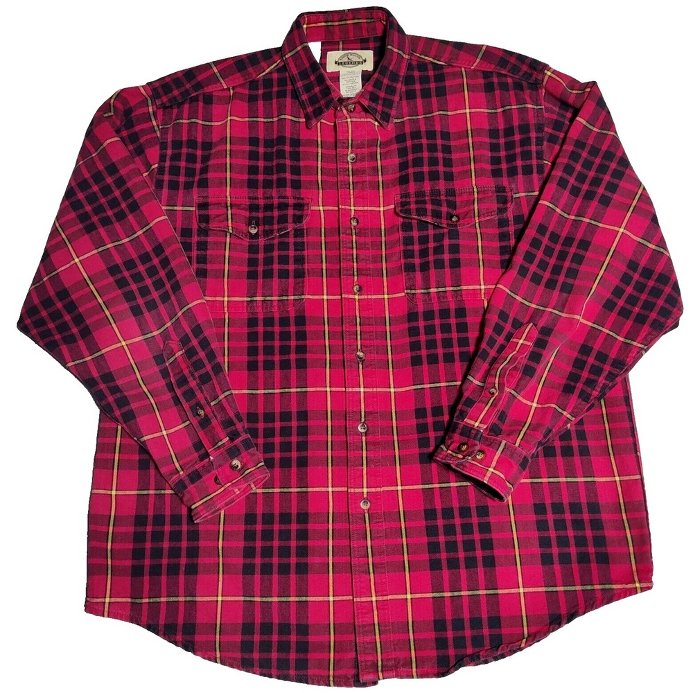 VTG EDDIE BAUER LEGENDS Men Large Red Black‎ Plaid Cotton Button Outdoor Shirt